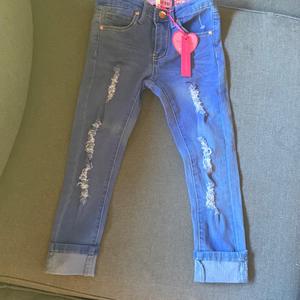 New Pink Latte Stressed Jeans for Girls Size: 6